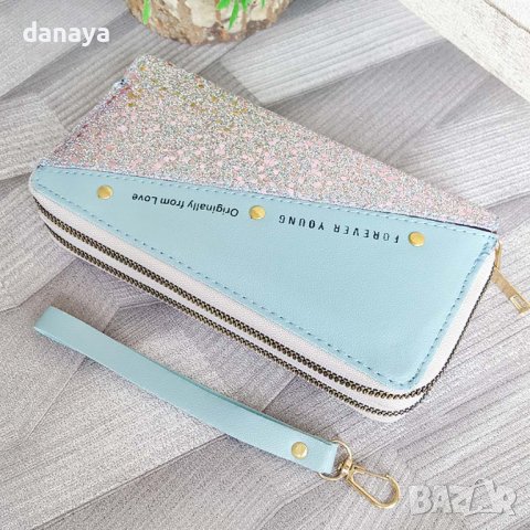 2919 Дамско кожено портмоне с два ципа Forever Young Брокат, снимка 5 - Портфейли, портмонета - 37073742