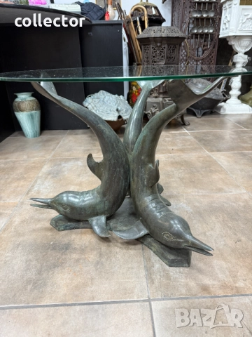 Бронзова фигурална масичка за кафе с ДЕЛФИНИ. №7648, снимка 2 - Антикварни и старинни предмети - 52563205