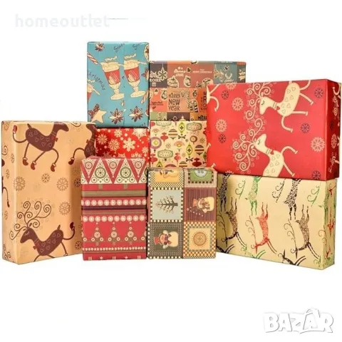 ПРОМОЦИЯ Висококачествена плътна крафт хартия, с коледни мотиви (к-кт от 10 бр.)  X00184AOY7