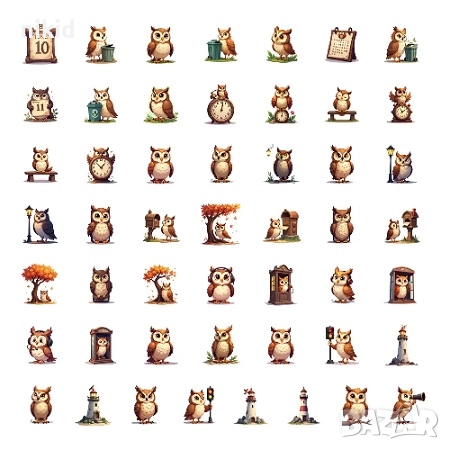 50 бр Бухал бухали сова самозалепващи лепенки стикери украса декор картонена торта ръчна изработка, снимка 2 - Други - 52916069