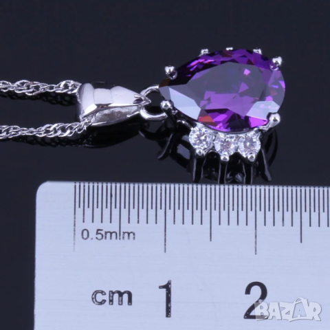 Сребърен комплект със сапфири и кристали, снимка 9 - Колиета, медальони, синджири - 44886136