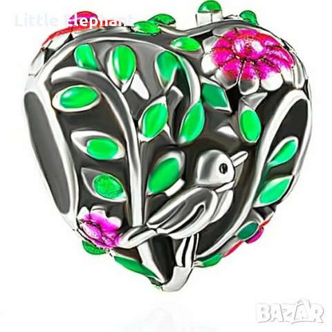 Елемент сърца с птичка и листа/нов