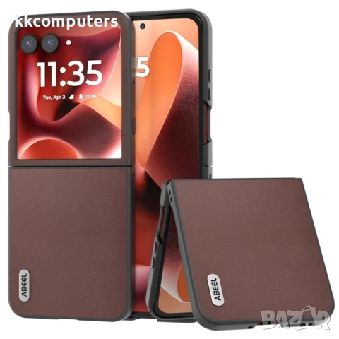 Motorola Razr 60 Ultra 5G ABEEL Electroplating Edge Genuine Cow Leather+PC Удароустойчив Калъф и Про, снимка 3 - Калъфи, кейсове - 50443427