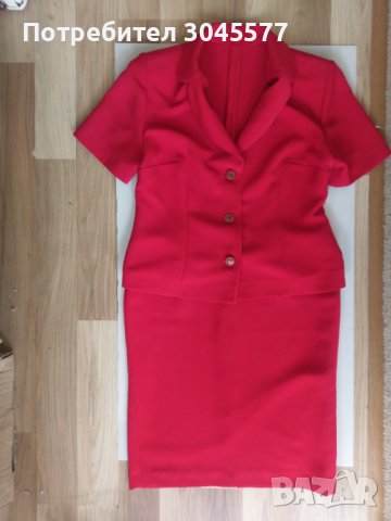 Костюм червен, жакет/сако + пола, от креп-жоржет