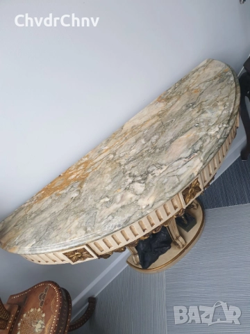 Барокова тоалетка/дървена конзолна масичка с огледало/маса-мрамор-дърворезба, снимка 8 - Антикварни и старинни предмети - 48984380