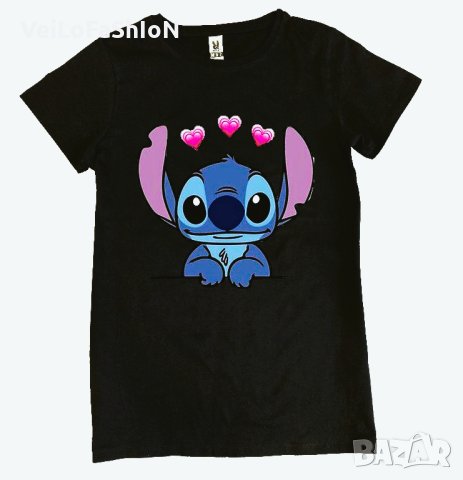 Нова дамска тениска със Стич (Stitch) в черен цвят, снимка 1 - Тениски - 43829024