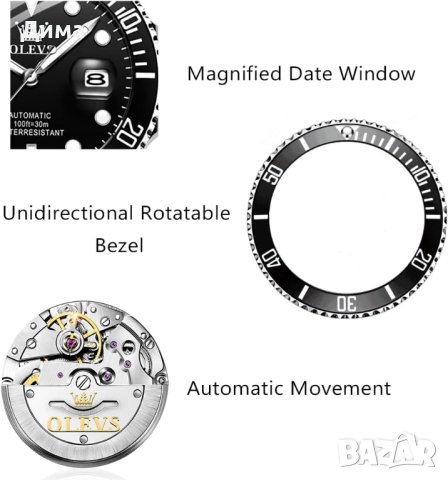 Olevs Automatic Мъжки часовник, 3 АТМ, Модел 6650, снимка 16 - Мъжки - 42157022