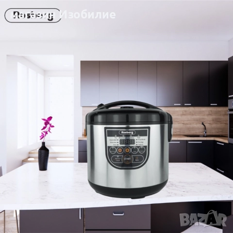 Мултикукър Rosberg, 780W, 5литра, 10 програми, Ръчен режим, Таймер, Инокс/Черен 2 ГОДИНИ ГАРАНЦИЯ, снимка 3 - Мултикукъри - 52316246