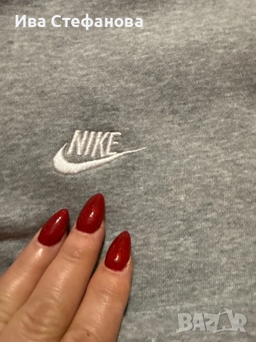 Нов оригинален памучен памук дамски суичър сив ватиран 100 % оригинален марков Nike nike Найк, снимка 3 - Суичъри - 52566076