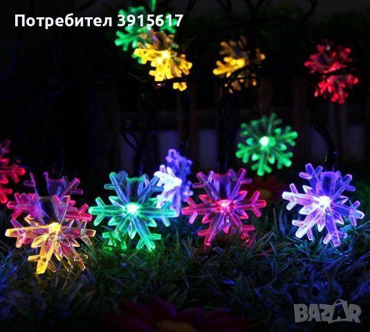 Многоцветни коледни LED лампички със снежинки с щепсел - Многоцветни, дължина - 5м ,28бр лампички