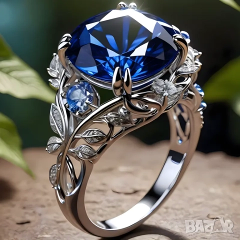 Пръстен със син кубичен циркон