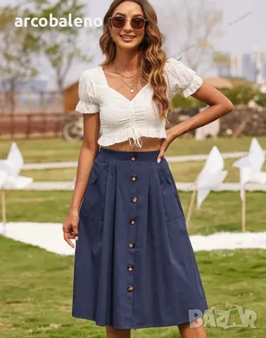 Ежедневна дамска пола с копчета и висока талия, 5цвята , снимка 7 - Поли - 48996172