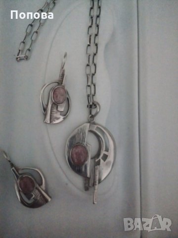 Авторски сребърен масивен комплект с естествен камък - 7/обеци и колие /, снимка 4 - Бижутерийни комплекти - 28310706