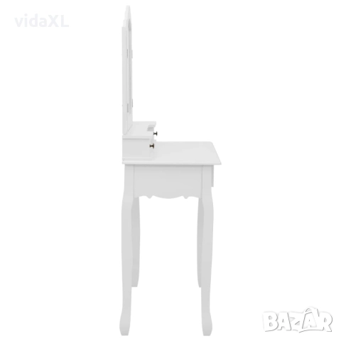 vidaXL Комплект тоалетка с табуретка, бял, 80x69x141 см, пауловния(SKU:289318), снимка 5 - Тоалетки - 52564288