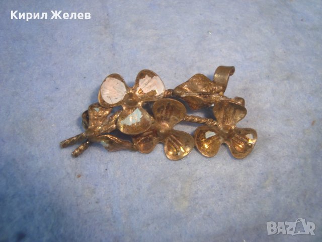 СТАРИННА ДЕБЕЛО ПОЗЛАТЕНА БРОНЗОВА ФЛОРАЛНА БЕЛ ЕПОК СТИЛ ВИНТИДЖ БРОШКА МАЙСТОРСКА ИЗРАБОТКА 29059, снимка 5 - Антикварни и старинни предмети - 37661328