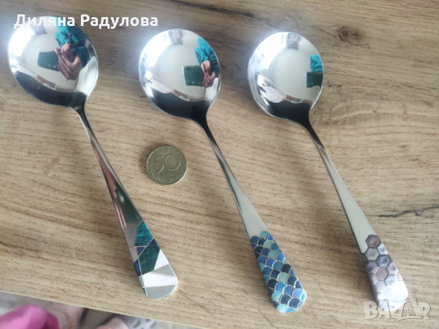 3 бр. метални декоративни лъжици, снимка 12 - Прибори за хранене, готвене и сервиране - 53426243