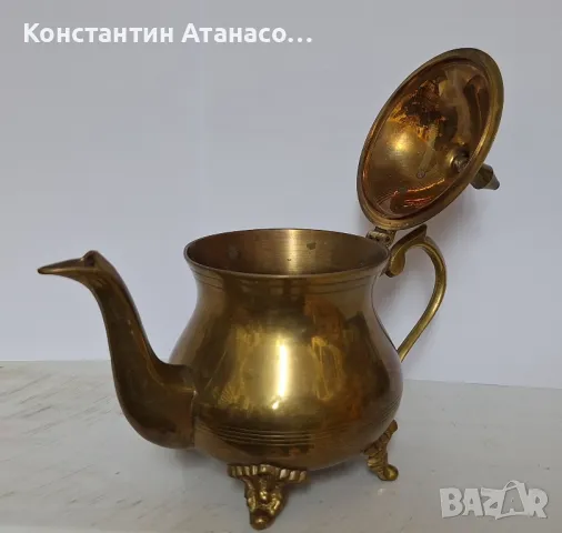 Стар бронзов чайник, снимка 3 - Антикварни и старинни предмети - 48043320