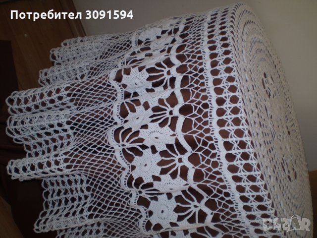  Винтидж ръчно плетена бяла памучна покривка за маса , снимка 9 - Антикварни и старинни предмети - 35656016