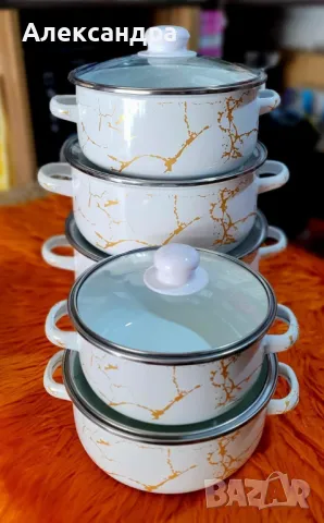 Комплект от 5 броя многослойни емайлирани тенджери със стъклени капаци. ? Обогатете своята кухня с к, снимка 5 - Съдове за готвене - 49049476