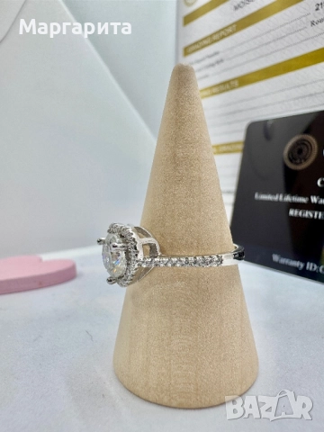 Сребърен пръстен с мойсанит (диамант) 1 карат, снимка 4 - Пръстени - 51949669
