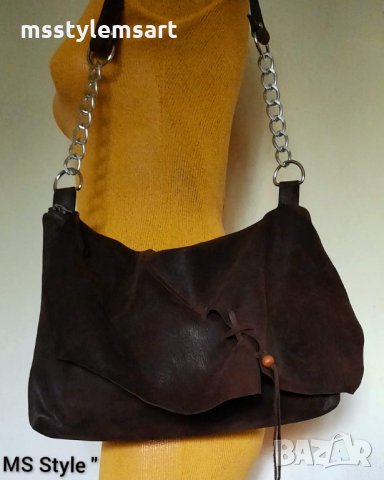 Дамска чанта от естествена кожа с капак в #Бохо стил! Ръчна изработка!, снимка 5 - Чанти - 34655605