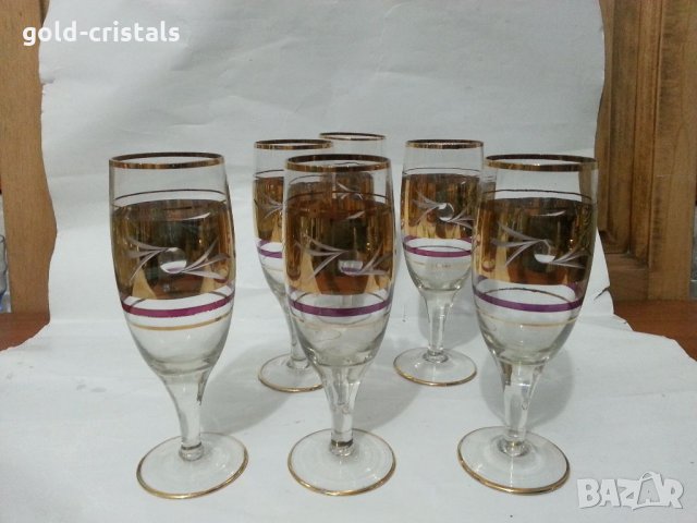 Сретро стъклени чаши с позлата, снимка 1 - Антикварни и старинни предмети - 35449451