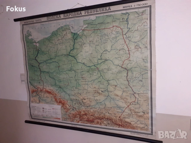 Стара платнена карта Полска народна република, снимка 2 - Антикварни и старинни предмети - 53503375