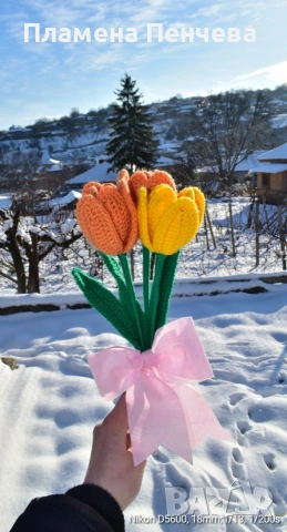 плетени лалета, снимка 2 - Изкуствени цветя - 53109073