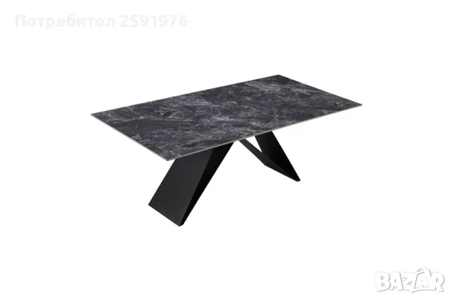 Трапезна маса Meja, Синтерован камък и метална основа, Черен ,200х100, снимка 1