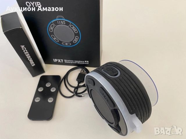 Тонколона водоуйстойчива Bluetooth за душ OYIB HD звук RGB светлини, FM радио, IPX7, с вендуз, снимка 2 - Слушалки и портативни колонки - 52656628