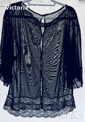 Ефирна черна блуза тюл с дантела, снимка 7 - Корсети, бюстиета, топове - 52234601