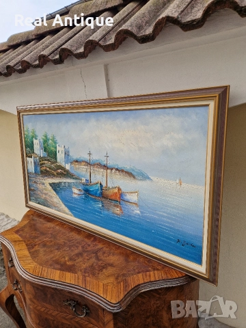 Превъзходна огромна антикварна майсторска авторска картина масло върху платно , снимка 7 - Антикварни и старинни предмети - 52648304