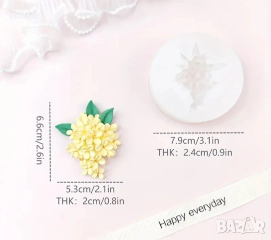 люляк цветя с листа силиконов молд форма фондан шоколад гипс смола декор, снимка 4 - Форми - 49788535