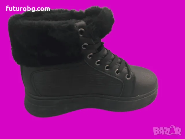 Дамски черни боти с връзки и аксесоар с подплата, снимка 2 - Дамски боти - 48481648