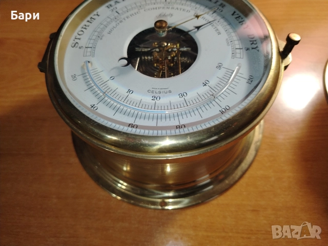 Месингов корабен часовник и барометър с термометър Schatz -Германия, снимка 14 - Антикварни и старинни предмети - 52889604