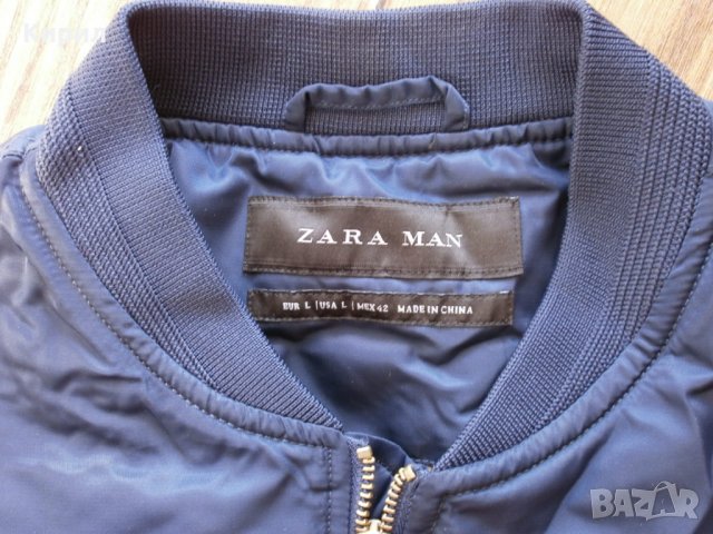 L Zara Men Bomber Jacket With back slogan, снимка 6 - Якета - 28917127