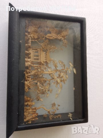  ВИНТИДЖ КИТАЙСКА РЪЧНО РЕЗБОВАНА КОРКОВА ДИОРАМА  ПРОИЗВЕДЕНАВЪВ ФУДЖИАН КИТАЙ   Размер  18см/13см,, снимка 5 - Антикварни и старинни предмети - 43172107