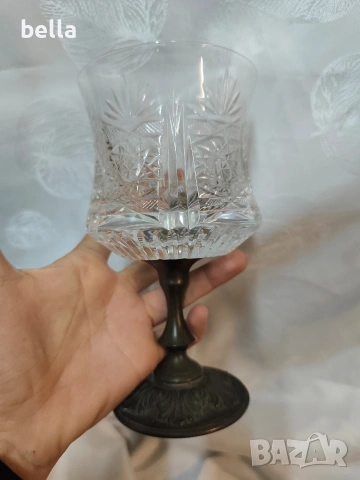 Антикварна чаша висококачествен калай (Pewter) и кристал