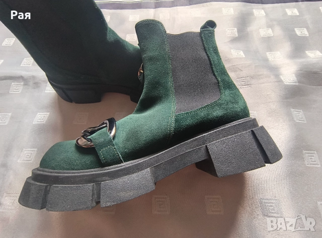 Дамски боти Carinii с ластици от естествен велур в цвят зелен , снимка 7 - Дамски боти - 51835416