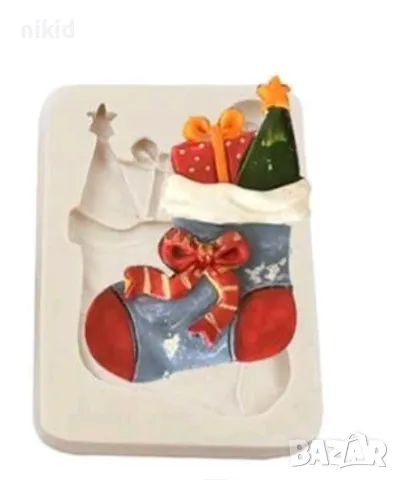 Голям коледен чорап с подаръци силиконов молд форма фондан гипс шоколад, снимка 5 - Форми - 39024715