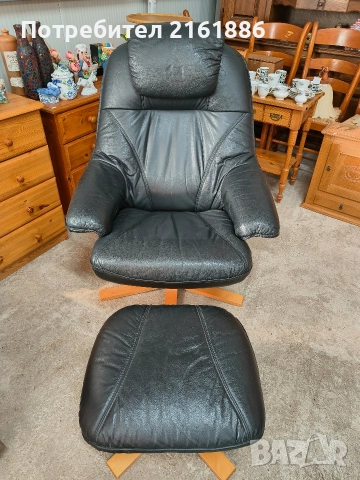 3934 Relax кресло с отоманка от естествена кожа 