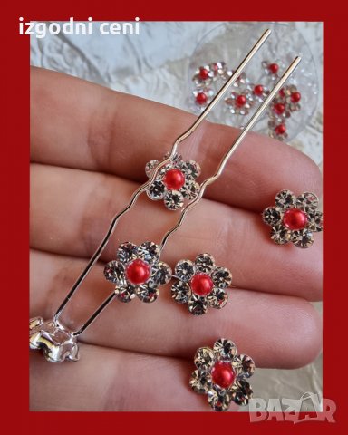 Фуркети цвете с червени и прозрачни кристали , снимка 1