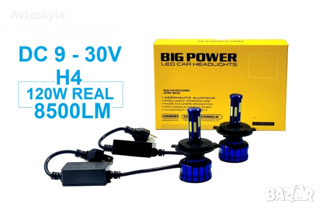 Комплект 360° COB LED крушки за фарове H4, 12V 120W, 8500 lm, Canbus, снимка 1