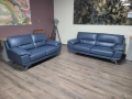 Син кожен комплект дивани тройка и двойка, снимка 1