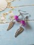 Нежни обици в пурпурно лилаво и медальони Ангелски крила в цвят сребро , снимка 5