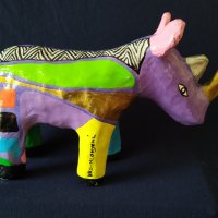 Стара фигура, цветен носорог, папие-маше, снимка 2 - Статуетки - 38055851