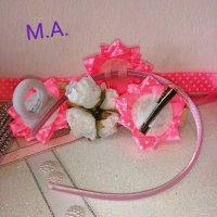 Детски Диадема,ластик и шнола с розова панделка мини Маус с мечо., снимка 5 - Шноли, диадеми, ленти - 28066158