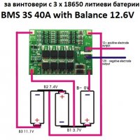 BMS БМС 3S 12.6V 40A за 18650 литиево-йонна батерия винтоверт, снимка 1 - Друга електроника - 32556714