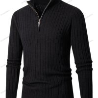 Мъжки ежедневен едноцветен еластичен плетен пуловер с кръгла яка, 5цвята - 023, снимка 6 - Пуловери - 43343538