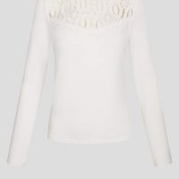 Бяла блуза с дантела от еластично трико , снимка 3 - Тениски - 37773112